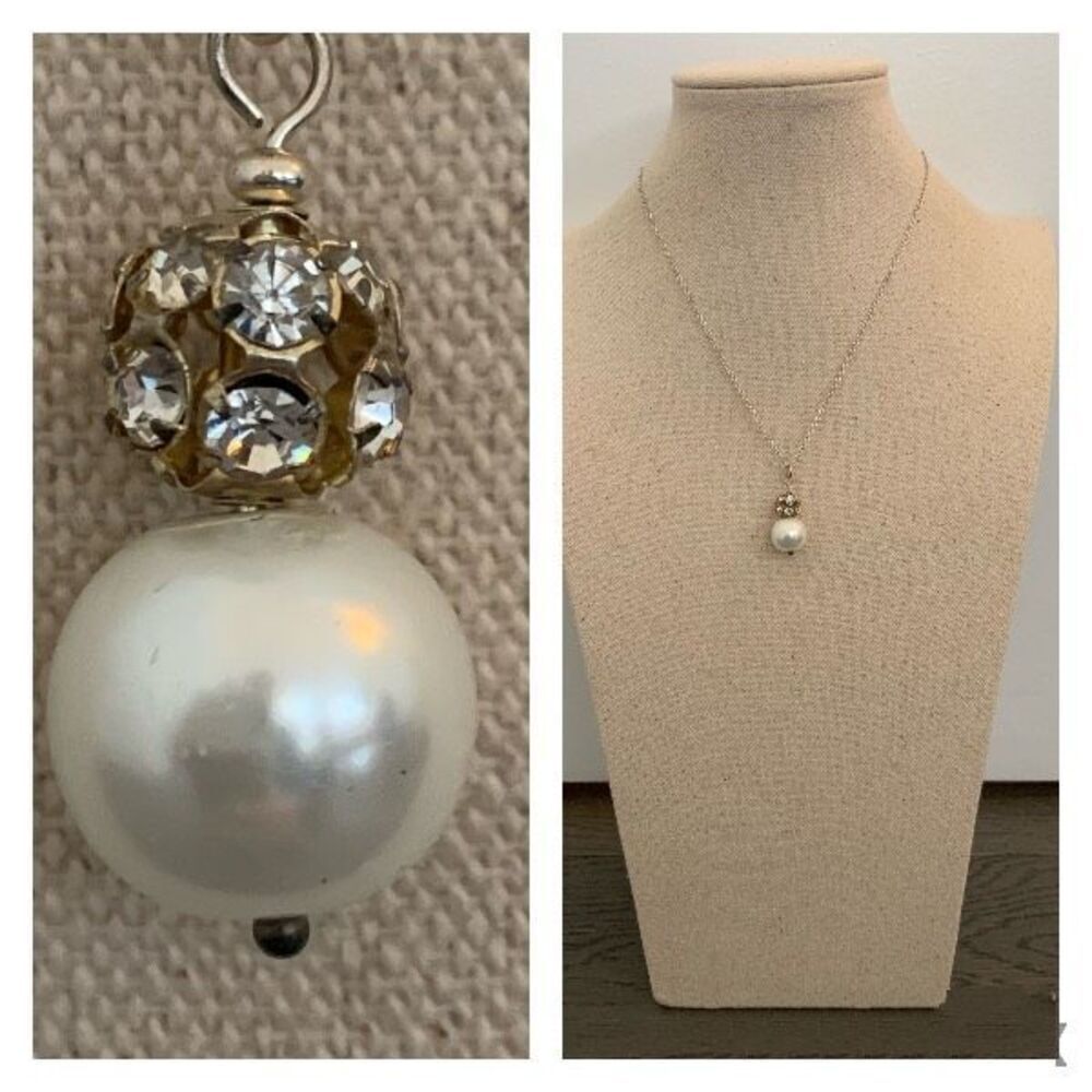 Vintage Faux Pearl Drop Necklace Sterling Silver Chain